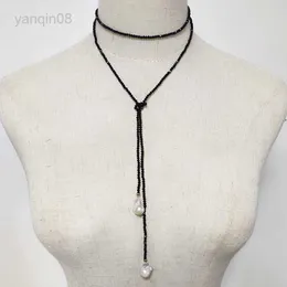 Pendant Necklaces 2023 Accessories pearl necklace Women Long Crystal Beads Sweater collares Necklace 20mm Baroque Pearl Pendant Neck jewelry HKD230712