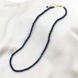 Colares com Pingente Lapis Lazuli Facetado Colar Delicado Ajustável Cheio de Ouro 14K Correntes Pedras Naturais Collier Femme Exclusivo Feminino Colar BOHO HKD230712