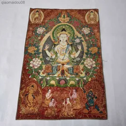 36" Tibet Tibetan Cloth Silk 4 Arm Guanyin Kwan-yin Tangka Thangka Mural L230704