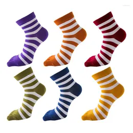 Women Socks 5 Pairs Short Woman Five Finger Korean Fashion Striped Dot Colorful With Toes Lady Girl Happy Calcetines Mujer