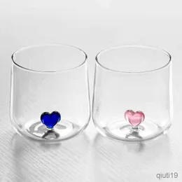 Mugs Style Home Decoration Couple Love Heart Cup Water Tea Milk Coffee Cup Transparent Creative Simple Glass Mug R230712