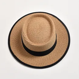 Nuovi cappelli di paglia per donna Summer Fashion Flat Brim Ribbon Beach Sun Hat Outdoor Travel Dress Cap Chapeau Femme