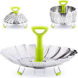 Other Cookware 9Inch Stainless Steel Lotus Steaming Tray Folding Food Steamer Vegetable Fruit Basket Mesh Rack Cooking 230711