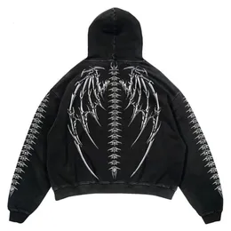 Heren Hoodies Sweatshirts Harajuku Mode Punk Rock Gothic Tops Y2K Hoodie Sweatshirt Hip Skull Wings Print Oversized Jas Hip Hop Streetwear 230711