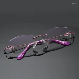 Óculos de sol feminino Óculos de leitura sem aro Decoração com strass Espiral anti-raio azul Óculos elegantes Óculos para mulher 2023