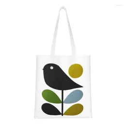 Shoppingväskor Anpassad Orla Kiely Stem Bird Canvasväska Dam Slitstark mataffär Skandinavisk Blomma Geometrisk Shopper Tote