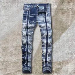 Erkekler Kot 2023 Biker High Street Moda Yıkanmış Mavi Dikiş Vaqueros Hombre Fermuar Kullanılan Dilenci Pantolon Bootcut Erkekler için