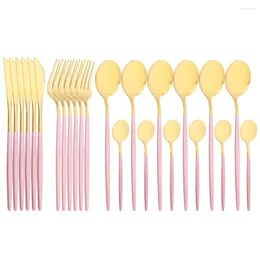 Set di stoviglie 24 pezzi Set occidentale in oro rosa Posate in acciaio inossidabile Forchetta Coltello Cucchiai Posate da tavola Posate Argenteria