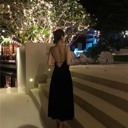 Ins Süper Sıcak Elbise Uzun Etek Tayland Plajı Kadın Deniz Kenarı Tatil Geri Makine Kayma Dressy3p