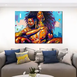 Abstract Female Canvas Art American Lovers Couple Painting Handmade Musical Decor for Piano Room