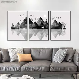 3 st uppsättning canvas målning abstrakt modern svart berg vägg konsttryck och affischer för vardagsrum heminredning L230704