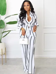 Women's Two Piece Pants HAOYUAN Fashion Stripe Printing Matching Set Women's Clothing Two Piece Set of High Waist Pants and Long Sleeve Shirts Casual Set 230711