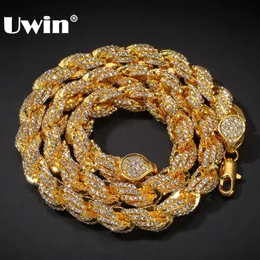 Pendant Necklaces UWIN 9mm Rope Chain Necklace Silver Color Iced Out Rhinestones Hiphop Necklaces Jewelry Men Women Drop HKD230712