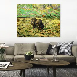 Two Peasant Women Digging in Field Handmade Vincent Van Gogh Painting Landscape Impressionist Canvas Art for Entryway Decor