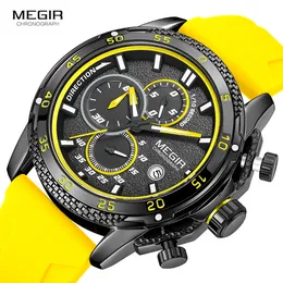 MEGIR Quarzuhr für Herren, modisch, luxuriös, wasserdicht, Datum, leuchtendes Silikonarmband, Chronographen-Armbanduhr