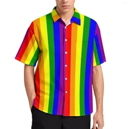 Chemises décontractées pour hommes arc-en-ciel rayé fierté célébration vacances chemise Hawaii Y2K Blouses homme personnalisé grande taille