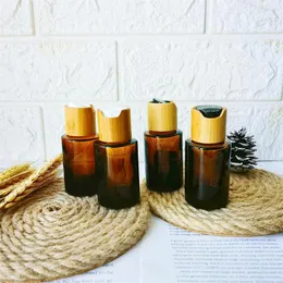 Opslagflessen 30 ml amberkleurige glazen lege make-up met bamboe deksels 1 oz hervulbare essentie vloeibare lichaamszeep toner cosmetische reiscontainers