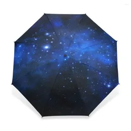 Paraplyer Vintergatan Stjärnhimmel automatiskt paraply för kvinnor Parasoll Tre fällbara regn Parapluie utomhus solskyddsverktyg