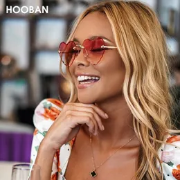 HOOBAN Fashion Heart Shape Women Sunglasses Brand Designer Lovely Rimless Sun Glasses For Female Vintage Pink Ladies Shades