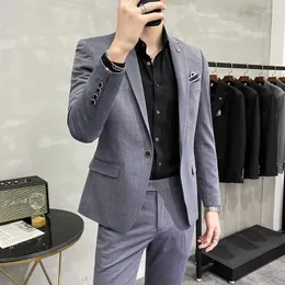 Ternos masculinos de alta qualidade (calças blazer) 2023 Negócios Inglaterra Tendência da moda Bonito Versão coreana Slim Blazer Conjunto de duas peças