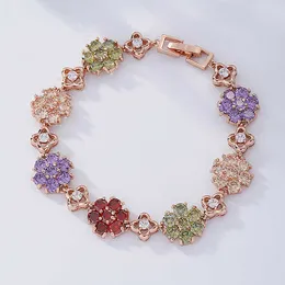 13mm New Vintage Fine Colorful Cubic Zirconia Tennis Bracelet Bling Crystal Flower Korean Personality Versatile Wedding Bridal Chain Bracelets Bangle For Women