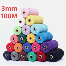 Yarn 3mm 100% Cotton Cord Colorful Rope Beige ed Macrame String Home Textile Wedding Decorative DIY Tapestry Art 110yards298o