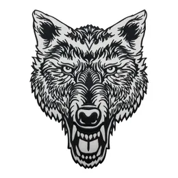 Enorma Lone Wolf Head Tatuering Reflekterande Broderad Patch Biker Back Applikation Iron Sy On Emblems 12 Inch High 266s