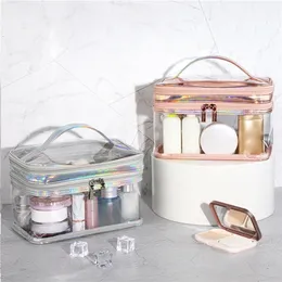 Cosmetic Bags Cases Cosmetic Bag Portable Transparent Makeup Bag Storage Case Handbag for Toiletries Cosmetics Black/Pink/Silver 230711