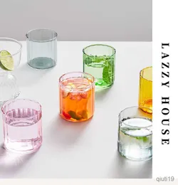 Tazze 6 colori Tazze di vetro Tazza di vetro resistente al calore Tazze da birra Stripe Glass Tea Office Juice Coffee Milk Mug Family Cups R230712