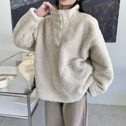 Sweats à capuche pour femmes mode coréenne femmes hiver pull boutons Stand Collor polaire chemises chaud gonflé pulls amples