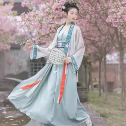 Stage Wear 2021 Summer Ancient Chinese Folk Dance Costume Female Hanfu Tang Suit Fairy Performance Retro Cardigan Dress Cosplay235S