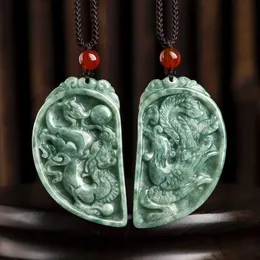 قلادة قلادة Jade Dragon Phoenix زوجين قلادة أزياء الأزياء الزمردية المجوهرات التعويذات البورمية المصمم الجاديت الحجر الطبيعي HKD230712