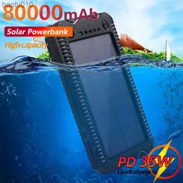 Solar Power Bank 80000mAh Charger Waterproof Backup Battery Powerbank för utanför nödladdare med SOS LED Outdoor Tändare