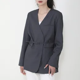 Jaquetas femininas SuperAen Korea 2023 Estilo casual coreano Jaqueta com cadarço Simples Mangas compridas Blazer Casaco Mulher