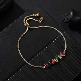 3mm Rainbow Multicolored Baguette Cubic Zircônia Tennis Bracelet New Slider Ajustável Crystal Wedding Bridal Chain Bracelets Bangle Para Mulheres Jóias Atacado