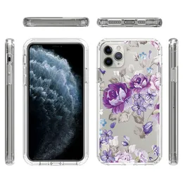 Capa transparente estampada floral para iPhone 12 mini 11 Pro Max Samsung S20 FE A10S A20S A21S A01