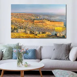 Pinturas a óleo feitas à mão da cidade velha de Jerusalém judaica, decoração de parede contemporânea