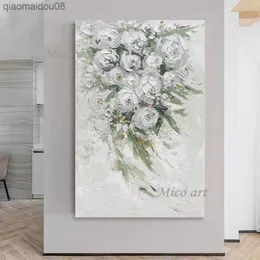 Handmålad Stor storlek Väggkonstnär Heminredning Snövit Blomma Träd Tjock kniv Oljemålning Canvas utan ram L230704