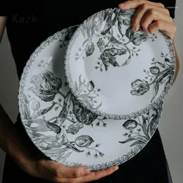 Plates French Black Tulip Ceramic Plate Creative Art Hand-painted High-class Western Dinner Dessert Soup Bowl Coffee Cup Dishes