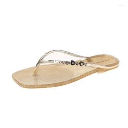 Tofflor utomhus dam flip flops 2023 Summer Bling Platt fyrkantig tå Dam Casual Kvinna Strandskor Sandaler