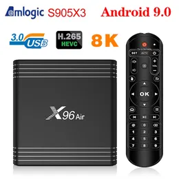 X96Air 8K Android Box S905X3 2.4G/5G WiFi Bluetooth 4G 32G/64G 스마트 세트 상단 상단 100m 5V 2A 쿼드 코어 Android9.0 스트레닝 TV 박스 게임