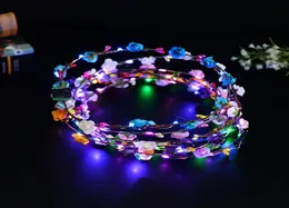 Blinkande LED-strängar Glow Flower Crown Pannband Ljus Fest Rave Blommigt hår Garland Lysande Krans Bröllop Blomsterpresenter LED Bob9560005