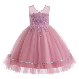 Abiti da ragazza Ragazze Fiori Abito da sposa per bambini Elegante senza maniche in pizzo Tulle Abiti per ragazze Principessa Party Abito lungo per neonate abbigliamento 4-14HKD230712