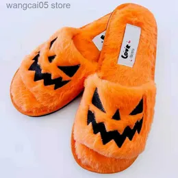 Kapcia Halloween Dypkin Lantern Kaptaki 2022 Miękki futrzany komfort zamknięty palec slajdy Kobiety Rozmiar 43 Kapcie zewnętrzne Zapatos Mujer T230712