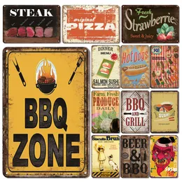 Other Event Party Supplies Personalized BBQ Zone Poster Plaque Tin Sign Vintage Kitchen Back Yard Bar Decor Metal Plate Retro Restaurant Wall Stickers Sign 230712