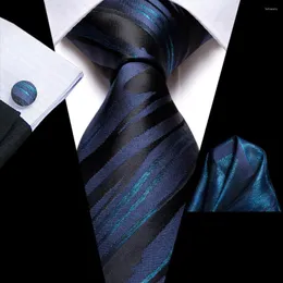 Bow Ties Yenilik Siyah Mavi İpek Düğün Kravat Erkekler İçin Shandky Cufflink Hediye Kravat Fashion Business Party Dropship Hi-Tie Designer