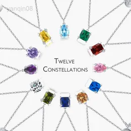 Pendant Necklaces Modian 925 Sterling Silver Rainbow Zirconia Scorpio Taurus Birthstone Twelve Constellation Pendant Necklaces For Women Jewelry HKD230712