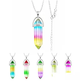 Pendant Necklaces Colour Grad Glass Crystal Hexagon Healing Chakra Necklace For Women Jewelry Drop Delivery Pendants Dhtx4