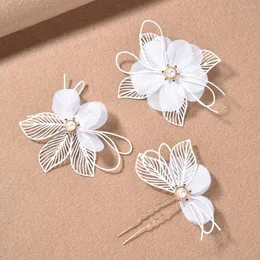 Spinki do włosów biały kwiat w kształcie litery U spinka do włosów perła eleganckie szpilki klip biżuteria akcesoria dla kobiet ozdoby ślubne ML