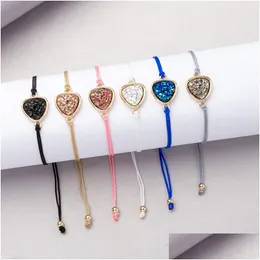 Charm Bracelets Fashion 6 Colors Resin Druzy Bracelet Triangle Irregar Imitate Natural Stone Adjust Dstring Drusy Bangle For Women Dr Dh7Dg